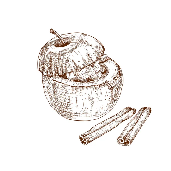 手绘烤苹果 背景为白色 矢量说明 — 图库矢量图片