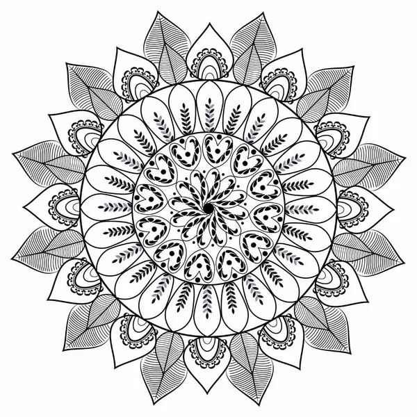 Diseño Floral Hoja Blanco Negro Con Patrón Líneas Mandala Turco — Foto de Stock