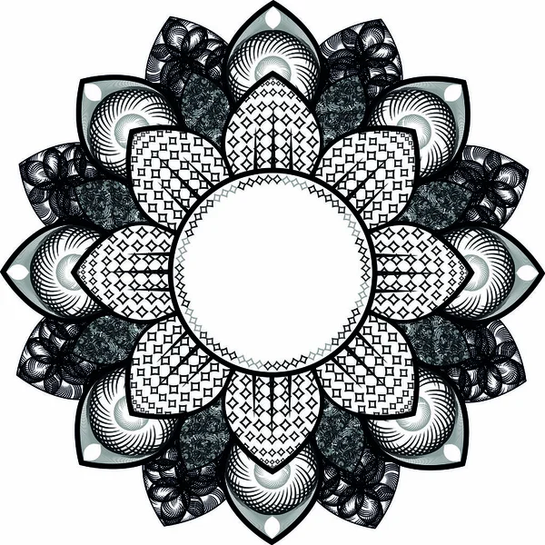 Mandala Hitam Floral Pada Latar Belakang Putih Yang Terisolasi Dekoratif - Stok Vektor