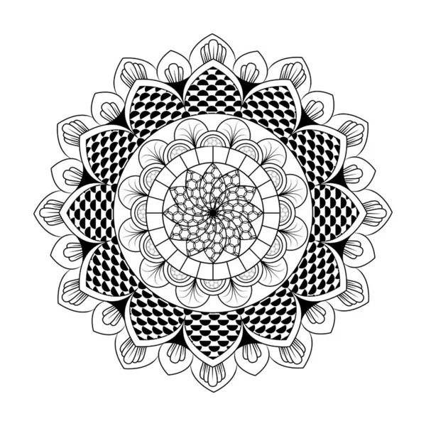 Desain Bunga Dari Daun Hitam Dan Putih Dengan Pola Garis - Stok Vektor