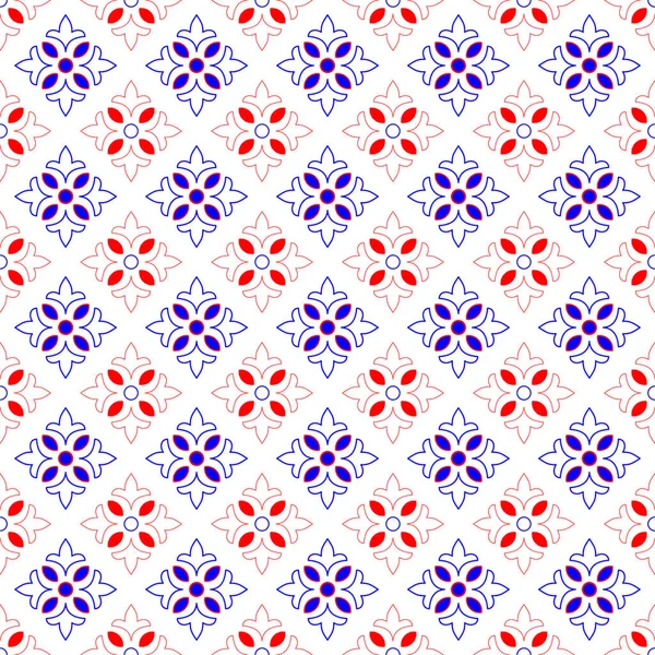 Keramische Fliesen Muster Vektor Hintergrunddesign Aus Porzellan Blau Und Rot — Stockvektor