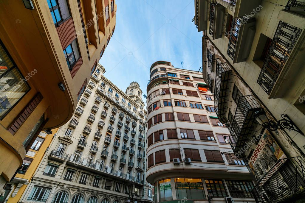 Architecture of Valencia city center, Spain - February 2017 — Stock Photo © sashk0 #157739608