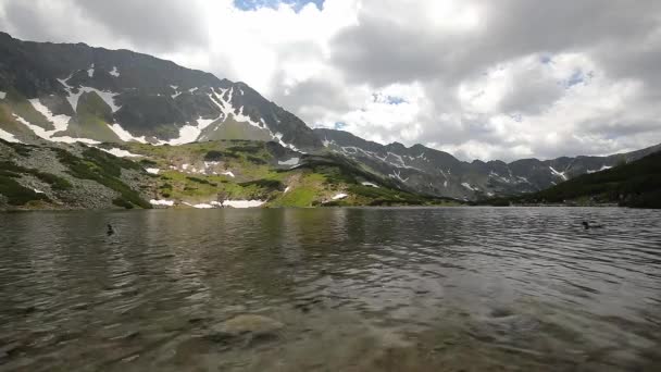 Hermoso estanque en las montañas de Tatra durante el día de verano — Vídeo de stock