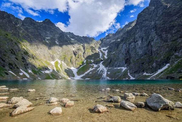 Crystal clear mountain lake and rocky mountains. Black pond in High Tatra mountain in Poland