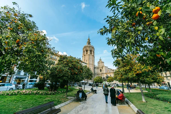 Placa de la Reina tarihi merkezi, Valencia, İspanya - Şubat 2017 — Stok fotoğraf