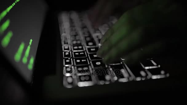 Cybersécurité : Hacker tape des commandes pour consoler dans l'obscurité — Video