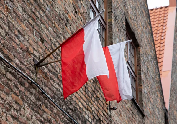 Bandera Polaca Durante Día Constitución Gdansk Polonia — Foto de Stock