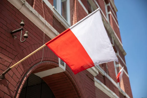 Польський Прапор Під Час Дня Конституції Гданську Польща — стокове фото