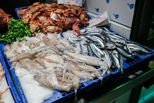 Frische Meeresfrüchte Werden Auf Dem Markt Alicante Spanien Verkauft — Stockfoto