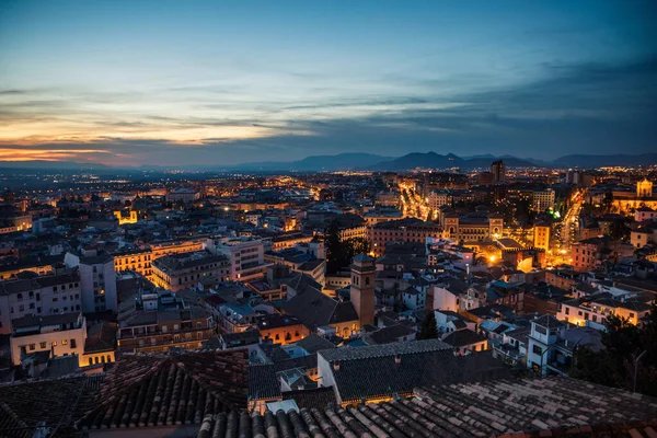 Panoramautsikt Över Solnedgången Över Granada Spanien — Stockfoto