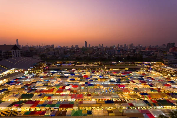 Night Market called Train Night Market at Ratchada Road, Bangkok, Thailand.Street Food, clothes and more.