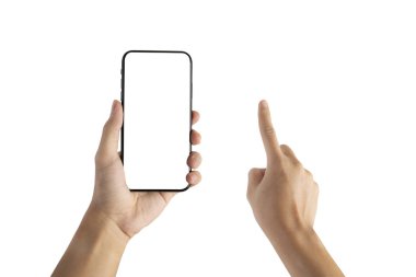 Sol el akıllı telefonu boş ekranda ve sağ el de 0 noktasında tutuyor.