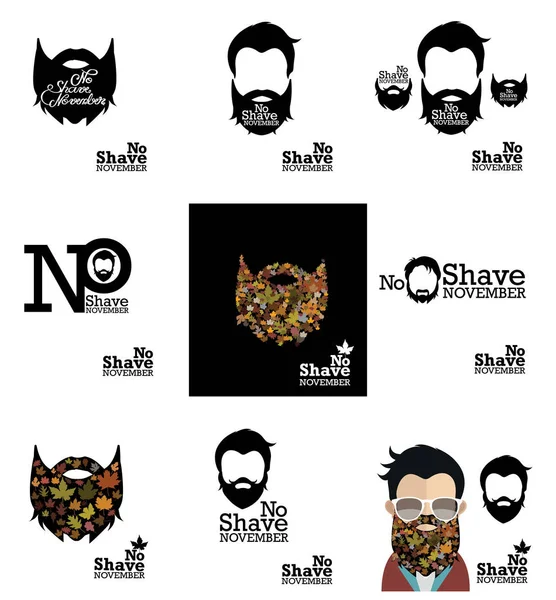 Nenhum conjunto de design de logotipo de novembro de barba — Vetor de Stock