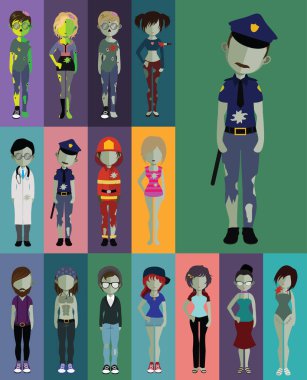 Cadılar Bayramı için çeşitli zombi karakter kümesi