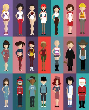 çeşitli insanlar düz simgeler kümesi