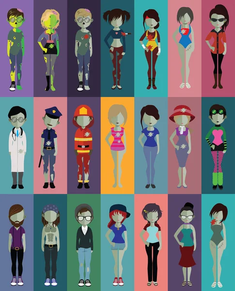 Conjunto de varios personajes zombies para Halloween — Vector de stock