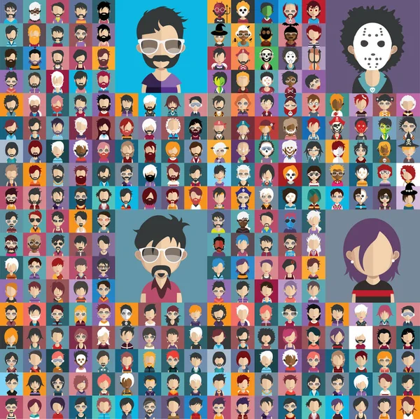 Conjunto de personagens masculinos e femininos avatares — Vetor de Stock