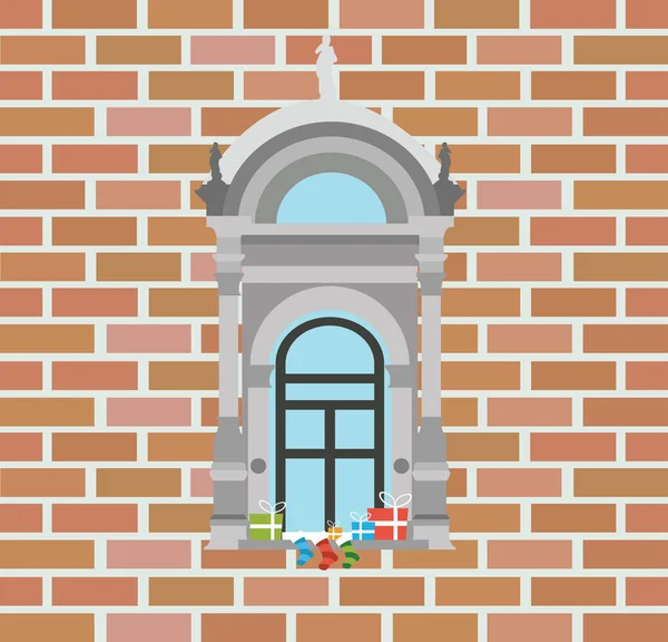 Fenster mit Weihnachtsgeschenken — Stockvektor