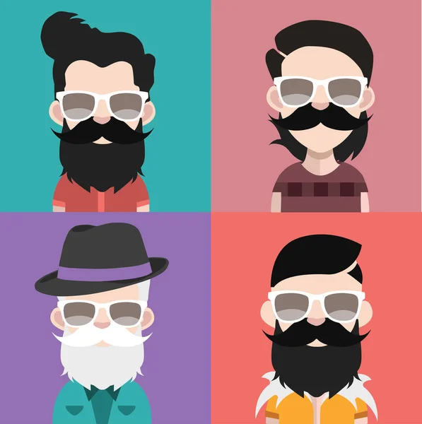 Hombre barbudo avatar personajes conjunto — Archivo Imágenes Vectoriales