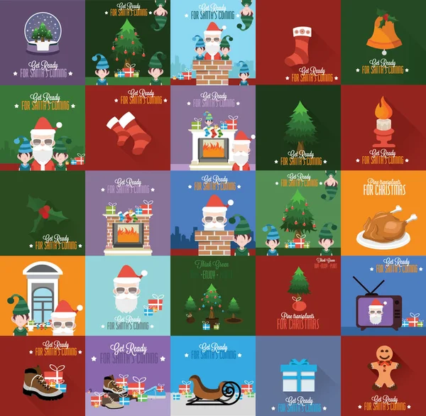 Ensemble de cartes de voeux Noël vacances — Image vectorielle