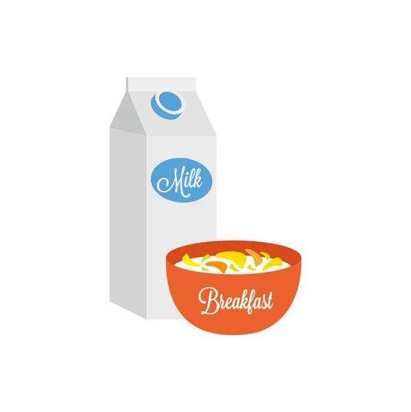 Cereales con leche para el desayuno — Vector de stock