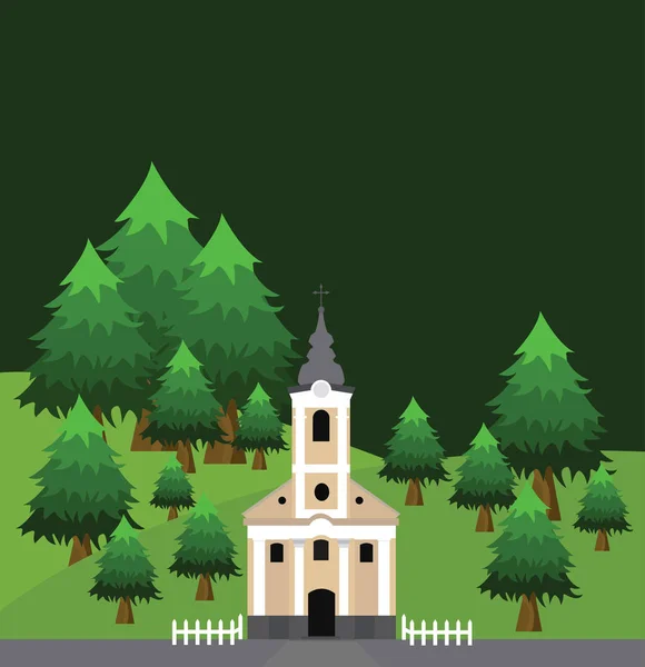 Katholische Kirche und Wald — Stockvektor