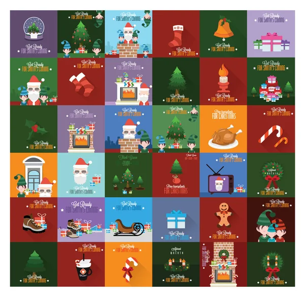 Ensemble de cartes de voeux Noël vacances — Image vectorielle