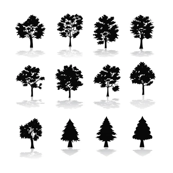 Ensemble d'arbres avec ombres — Image vectorielle