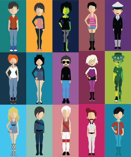 Diferentes personajes masculinos y femeninos — Vector de stock