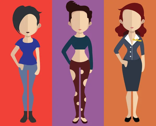 Diferentes personajes femeninos — Vector de stock