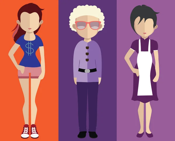 Different female characters — Stock Vector