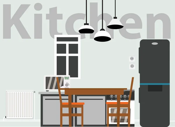 Kücheneinrichtung mit Kühlschrank — Stockvektor