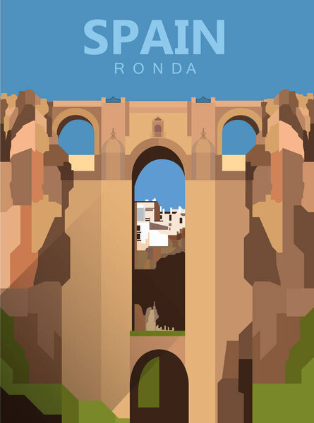 flat cartoon Ronda city