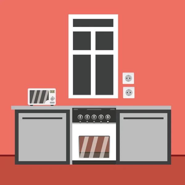Kjøkkeninteriør med mikrobølgeovn – stockvektor