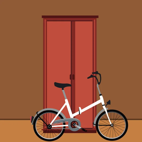 Bicicleta moderna cerca de armario — Vector de stock