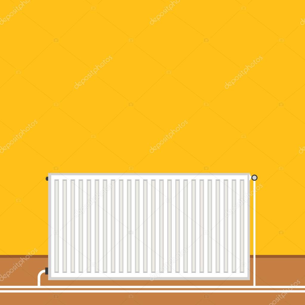 white heater near yellow wall