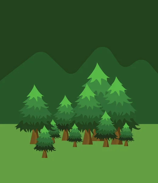 Grön äng med granar — Stock vektor