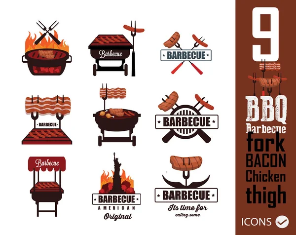 Conjunto de iconos de barbacoa — Vector de stock