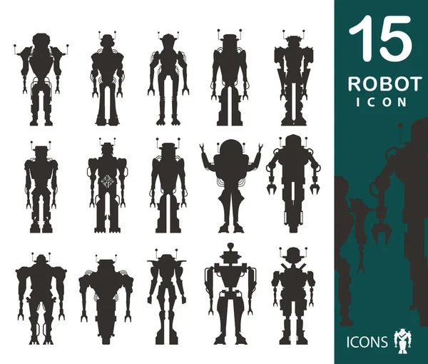 Conjunto de siluetas de robot — Vector de stock