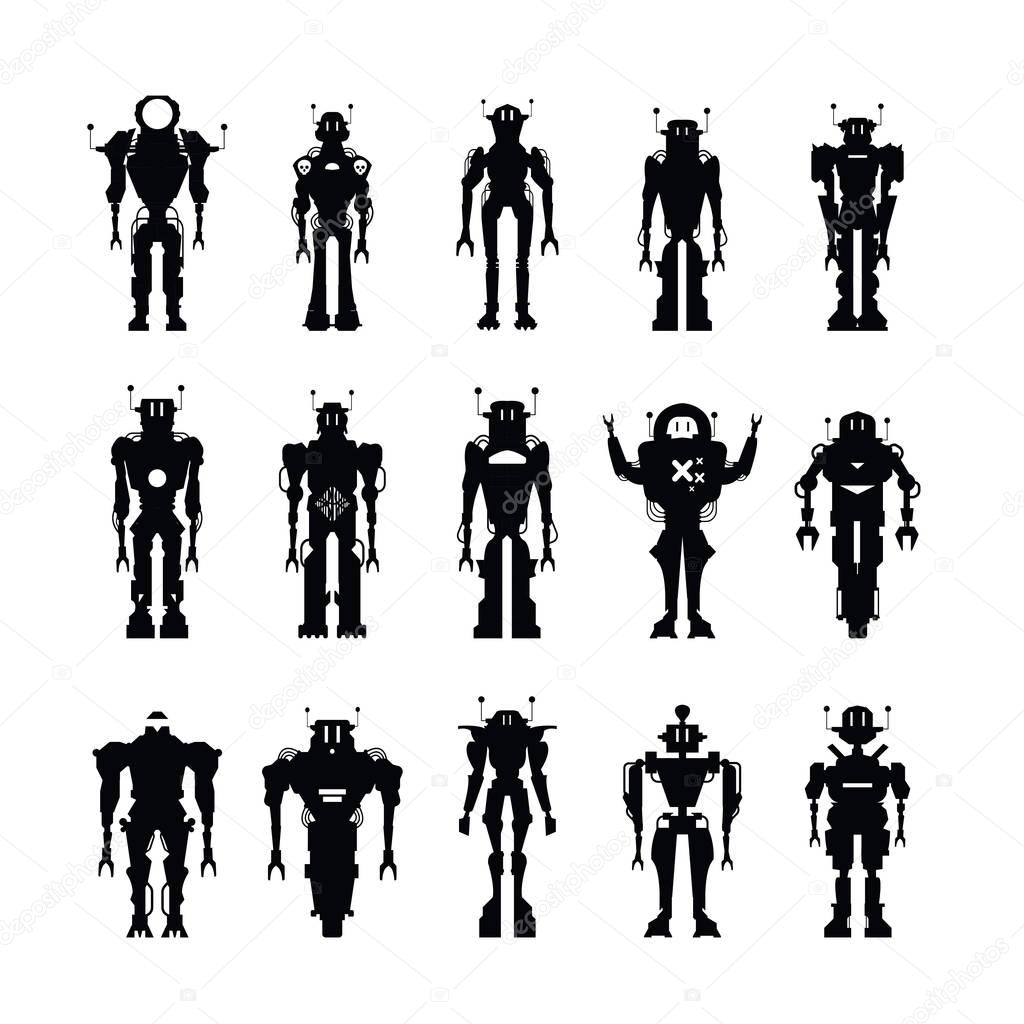 set of robot silhouettes