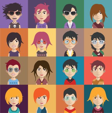 erkek ve kadın avatarları kümesi