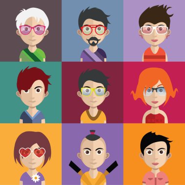 erkek ve kadın avatarları kümesi