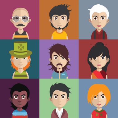 erkek ve kadın avatarları kümesi