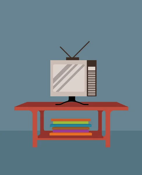 Ρετρό tv με τις κεραίες στο τραπέζι — Διανυσματικό Αρχείο