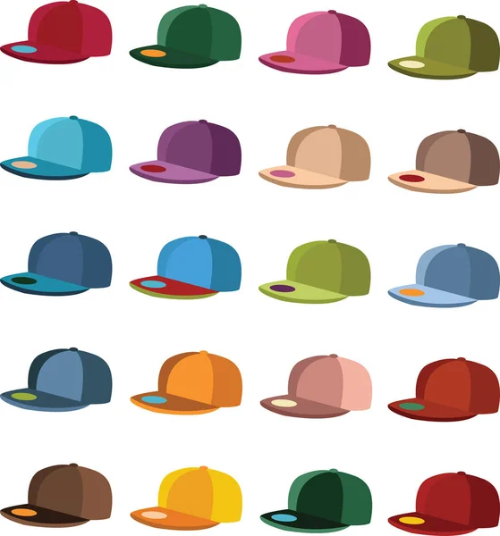 Ensemble de casquettes colorées différentes — Image vectorielle