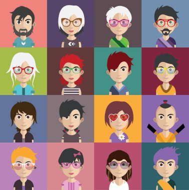 erkek ve kadın avatarları kümesi