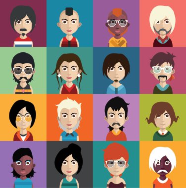 erkek ve kadın avatarları kümesi