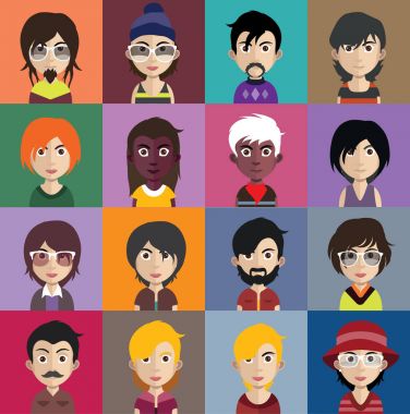 erkek ve kadın avatarları kümesi