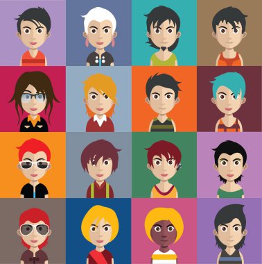 erkek ve kadın avatarları kümesi