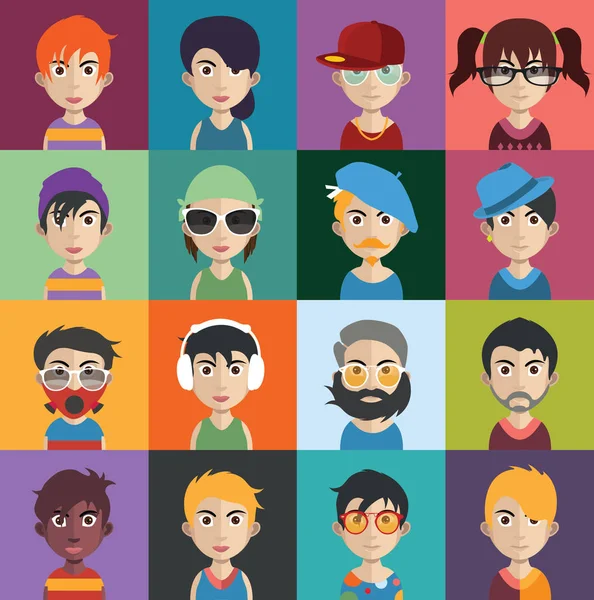 Ensemble d'avatars mâles et femelles — Image vectorielle